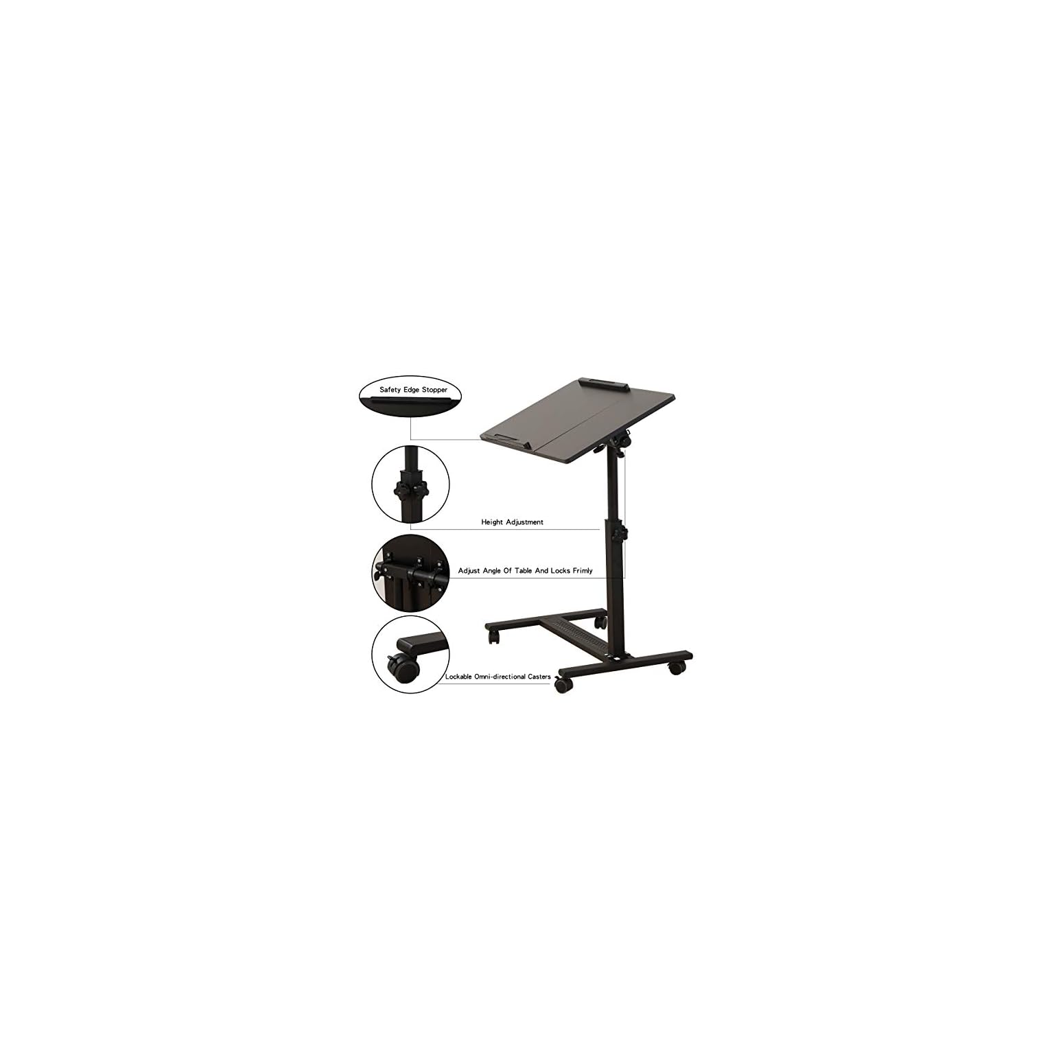 TigerDad Over Bed Table with Wheels Adjustable Rolling Laptop Table