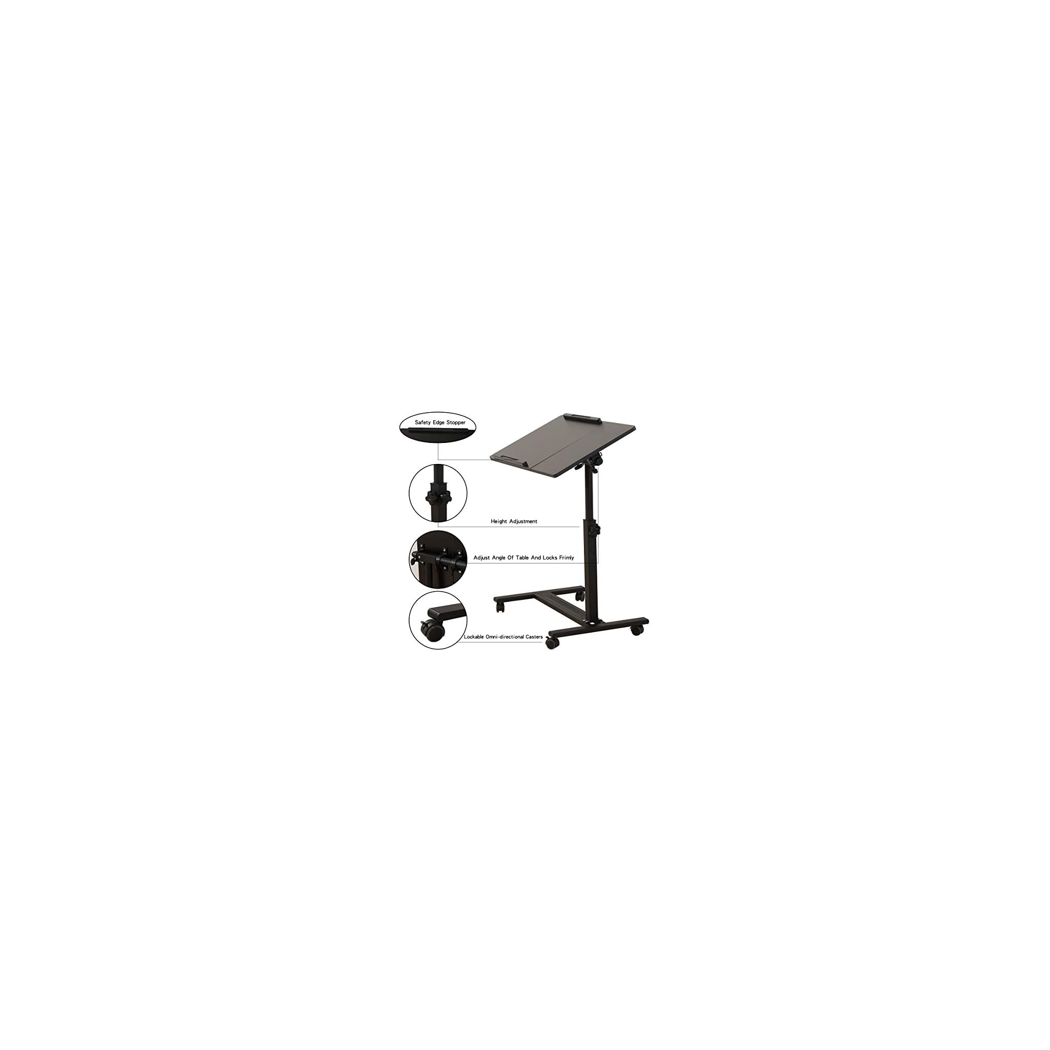 TigerDad Over Bed Table with Wheels Adjustable Rolling Laptop Table Overbed Desk Hospital Tray