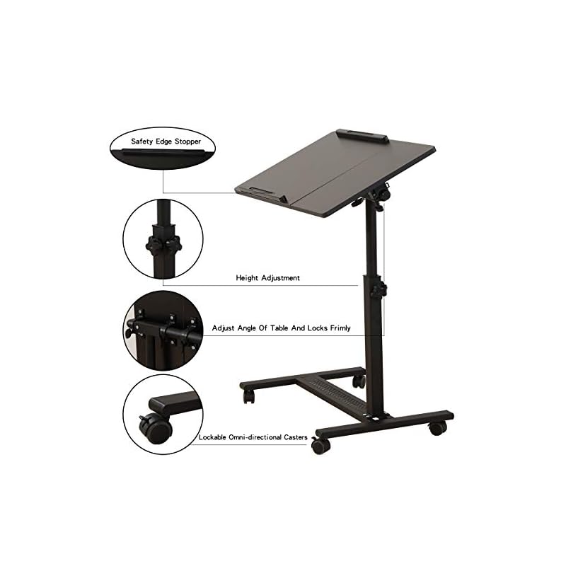 TigerDad Over Bed Table with Wheels Adjustable Rolling Laptop Table Overbed Desk Hospital Tray