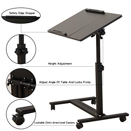 TigerDad Over Bed Table with Wheels Adjustable Rolling Laptop Table Overbed Desk Hospital Tray