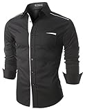 Doublju Mens Contrast Trimmed Button Down Dress Shirts