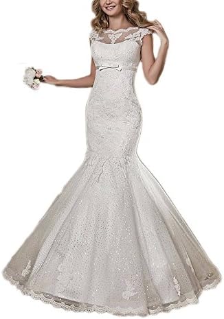 DRESSEWW Women's Wedding Dresses Mermaid Long Applique Bridal Gowns Ivory US12 H038