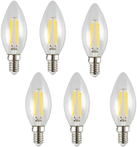 CIMC LLC Vintage Edison LED Light Bulb 4W Equivalent 40 Watt LED Candelabra Base Bulbs Dimmable Filament C35 , 220V E14 Medium Base,5730 Chip 6000-6500k Soft White 360LM Blunt Tip Decorative-6 Pack