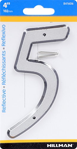 HIllman 841606 4-Inch Nail-On Reflective Plastic House Number 5