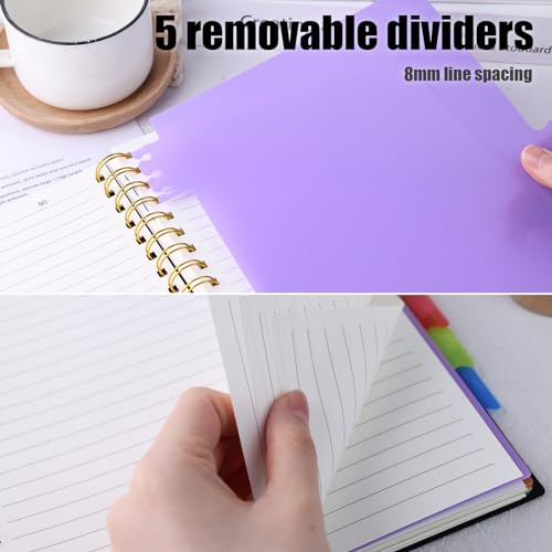 Koogel Project Notebook, A4 Notebook with Dividers Hardcover Ruled Notebook 5 Subject Notebook for School Office Black