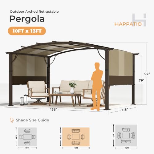 HAPPATIO 10x13 Retractable Pergola: Arched Aluminum Frame with Adjustable Canopy image 23