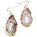 SUNYIK Natural Quartz Geode Agate Slice Dangle Earrings,Light Color Crystal Druzy