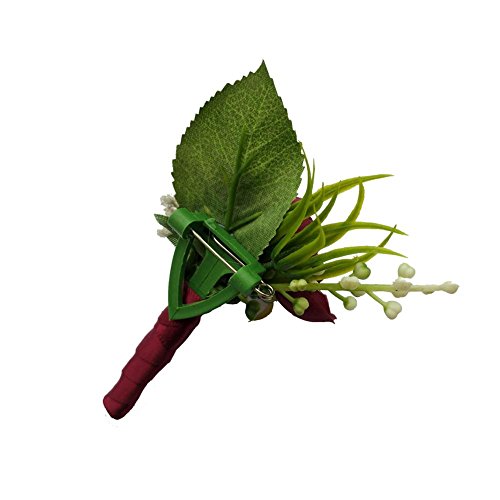 6 Pieces/lot Groom Boutonniere Man Buttonholes Wedding Flowers Party Decoration (Wine red) - Thumbnail 3
