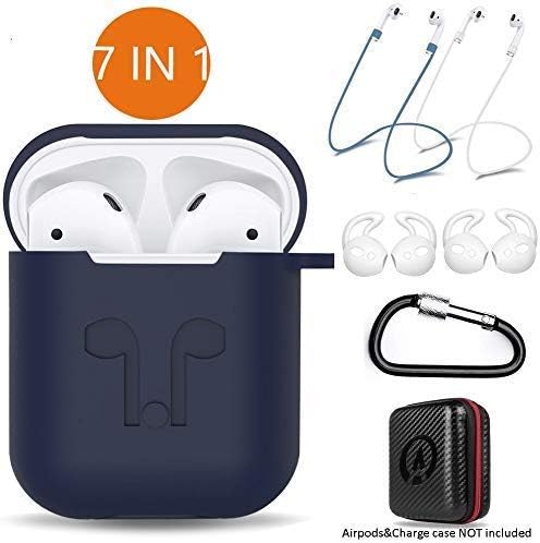 AirPods Case 7 in 1 Airpods Accessories Kits Protective Silicone Cover and Skin for Apple Airpods Charging Case with Airpods Ear Hook Grips/Airpods Staps/Airpods Clips/Skin/Tips/Grips Blue Operatekโฆ