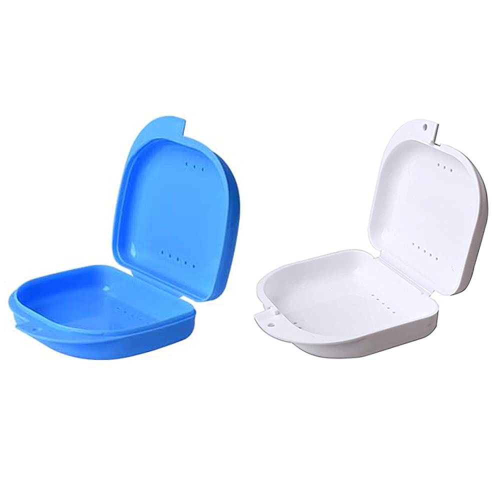 Hsthe Sea Retainer Case Denture Box: Slim Braces Case, Orthodontic Dental Case, Mouth Guard Case, Denture Box, Teeth Aligner Case, Night Guard Case Container Storage Holder White & Blue