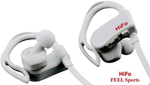 HiFo Bluetooth Earphones - "FEEL Sports 101" Wireless Earbuds with Noise Cancellation Battery Status Sweat Proof Built-in Microphone for iOS and Android Devices (White)