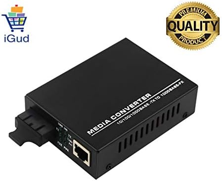 iGud 10/100/1000 Mbps Gigabit Single Mode Dual Fiber Media Converter; 1310nm SC 20Kms; Black