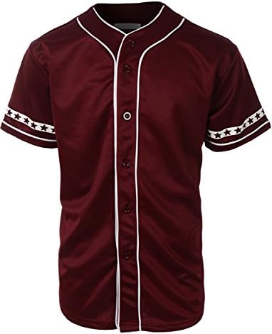 J Doe Style Men's Varsity Star Printed Short sleeve baseball Jersey(Size:M-3X), 2X, Burgundy