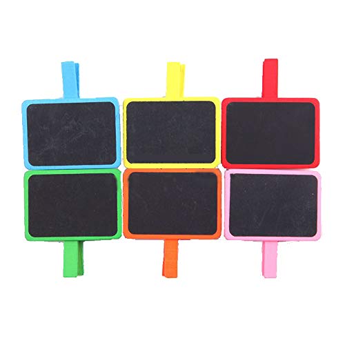 JKJF Wooden Mini Colorful Chalkboard Label Clip Message Boards for Memo, Food Label, Party Decor (12 Pieces)
