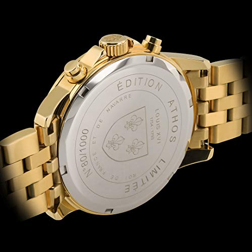 LOUIS-XVI-Herren-Armbanduhr-Athos-Stahlband-Gold-Schwarz-Chronograph-Analog-Quarz-Edelstahl-876