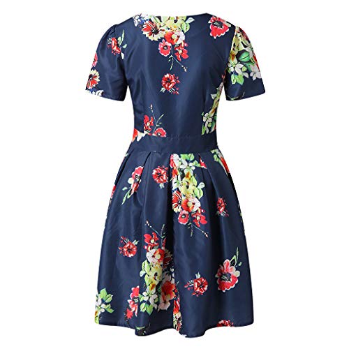 TWinmar -Women Floral Print Mini Dress Summer O-Neck Short Sleeve Dress Swing Dress Ladies A Line Beach Holiday Dress Elegent Party Dress Jersey Dress