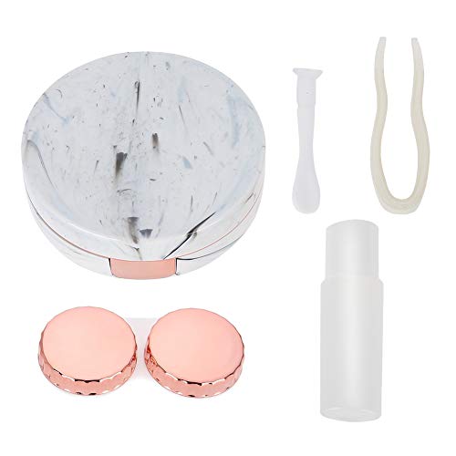 Contact Lens Box 4 colors Contact lenses Soaking case Portable plastic Marble pattern Eye care kit Container(pink)