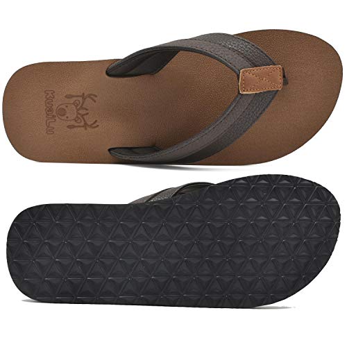 KUAILU Men's Yoga Mat Leather Flip Flops Thong Sandals with Arch Support Pricepulse