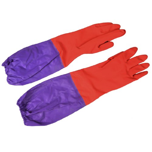 uxcell Pair Household Dish Cleaning Elbow Long Nonslip Full Fingers Latex Gloves