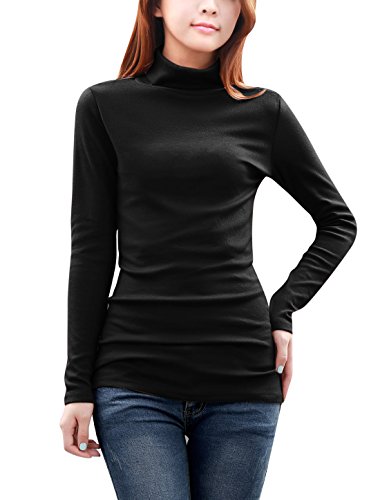 Allegra K Women's Long Sleeves Turtle Neck Slim Fit Top L Black