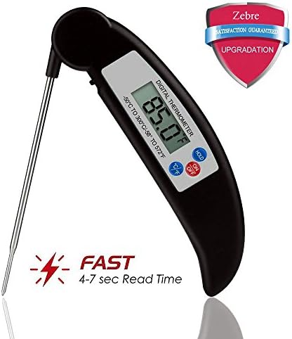 Meat Thermometer, Zebre Instant Read Super Fast Accurate Digital Electronic Food Cooking Thermometer with Collapsible Internal Probe, Suitable for Kitchen,Grill,Candy Making,BBQ,and Bath Water(Black)