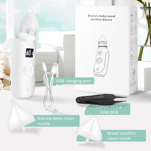 Electric Baby Nasal Vacuum Cleaner with 3 Suction Levels | 2 Sizes of Tips | Lights and Music, Suitable for Newborns and Babies
