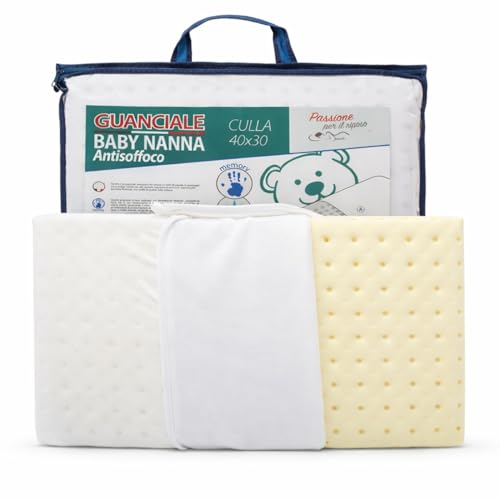 Anti-suffocation pillow for babies from 6 months to 2 years 100% Memory Foam Pillow, Breathable, 40 x 30 cm, Baby Cot and Pram Pillow Safe, Anti-mite, Anti-Reflux and Hypo-allergenic, Made in Italy