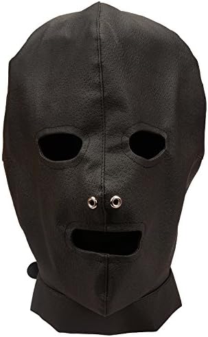 Black Leather Full Hood Mask Open Eyes And Mouth Slave Hood Restraints Headgear Erotic Toys