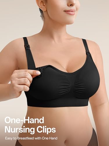 Angelhood Women Nursing Bras for Breastfeeding 5 Pack, Maternity Sleep Bra | Seamless Pregnancy Full Bust Bralettes with Extenders, Wireless V Neck Bralette, Ultra Comfort Postpartum Essentials Bra Pack