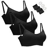 Women's 3-Pack Adjustable Seamless Nursing Bra Push Up Comfort Sleep Bralette Black Large