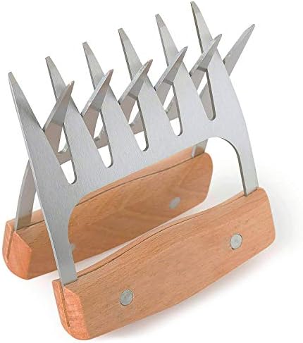 Metal Meat Claws, Stainless Steel Bear Paws Shredder Claws, Barbecue Metal Pulled Pork Forks with Wooden Handle for Carving Heavy Duty Foods, Essential for BBQ Pros (2pcs)