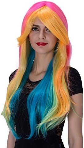 Ecvtop Big Wavy Hair Multi-Color Ombre Hair Cosplay Wig Spiral Heat Resistant Fiber Synthetic Wigs