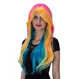 Ecvtop Big Wavy Hair Multi-Color Ombre Hair Cosplay Wig Spiral Heat Resistant Fiber Synthetic Wigs