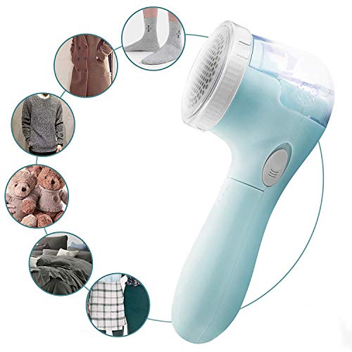 BoJia Lint Remover, Electric Clothes Sweater Fabric Shaver, Portable, Quickly and Effectively for Couch, Blanket, Curtain, Socks, Legging, Wool, Cashmere, Battery Operated, Sky Blue, Pack 4