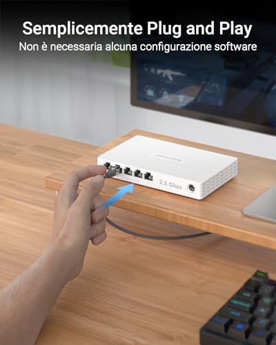 BrosTrend 2.5GB Ethernet Switch 5 Ports, Unmanaged Switch Ethernet 2.5 Gigabit, 2.5G Hub Splitter, Plug and Play, Fanless, Ideal for Home/Soho Network, Desktop or Wall, Lifetime Warranty