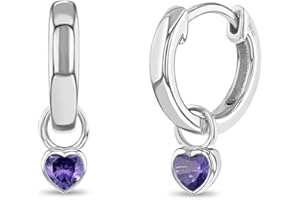 In Season Jewelry Simulated Birthstone Heart Charm Girls Hoop Earrings for Kids - 925 Sterling Silver Little Girl Hoop Earrings - Hypoallergenic & Comfortable with Secure Latch Closure