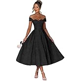 EAURIC Off Shoulder Tea Length Prom Dress for Women Satin Evening Party Gown A Line Corset Cocktail Dress