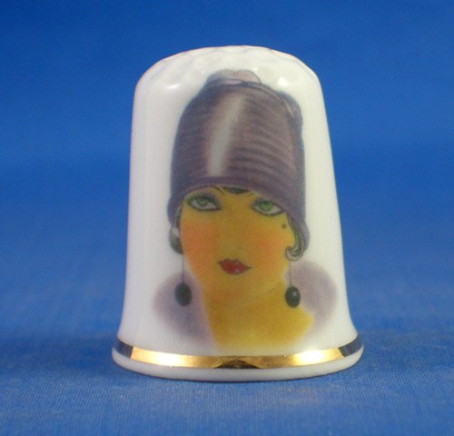 Porcelain China Collectable Thimble - Forties Fashion Lady Free Gift Box