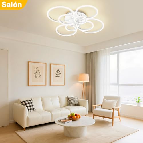 JSXing Lámpara de Techo Moderna, Lampara de Techo LED Regulable de Montaje Empotrado, Luces de 80CM, Accesorios de Iluminación para Dormitorio, Comedor, Sala de Estar (Blanco-8 Luces)