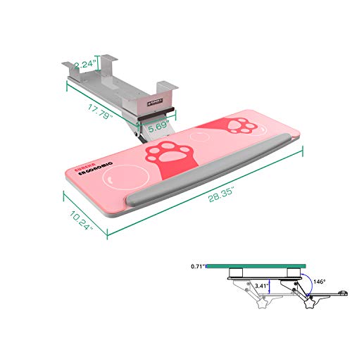 Height Adjustable Keyboard Tray Under Desk, Tilting and Swiveling