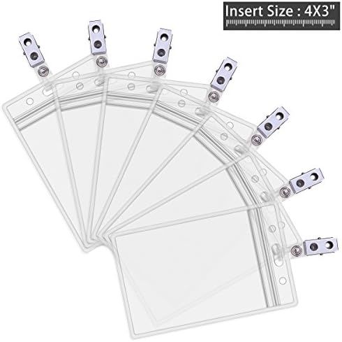 Plastic Nametag Holders with Clips Sets,4x3 inch ID Badge Holder with Metal ID Clips by CarryLuxe (25 Pack - Vertical)