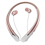 INMAS Bluetooth Heaphones, Wireless Retractable Neckband Noise Canceling Stereo Headpsets, Bluetooth V4.1 Sport Headphones Built-in Microphone For iPhone Android Samsung Mobile Phones (Rose Gold)
