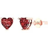 14K Rose Gold Plated 925 Sterling Silver Push back Dainty Stud Earrings for Women - 1.5 cttw Heart Cut Natural Garnet