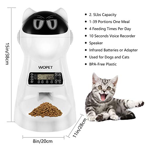 WOpet Pet Feeder,Automatic Cat Feeder Pet Food Dispenser Feeder Medium Large Cat Dog--4 Meal, Voice Recorder Timer Programmable,Portion Control (White) - Thumbnail 3