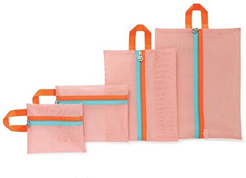 Portable 4 Pcs/Set Mesh Travel Packing 4pcs/Set Organizers Zippered Green Pouch