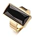 VNOX Stainless Steel Gold Plated Rectangular Black Glass Crystal Ring for Women