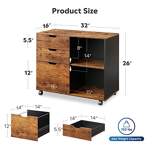 DEVAISE 3Drawer Wood File Mobile Lateral Filing