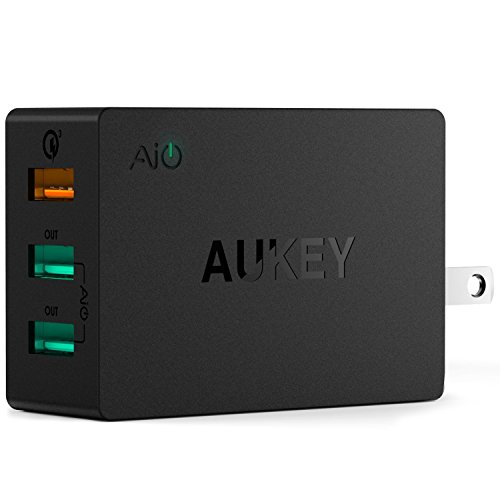 Quick Charge 3.0 AUKEY USB Wall Charger with 3 USB Ports & Foldable Plug for Samsung Galaxy S8/S7//Edge, LG G5, iPhone7 and More