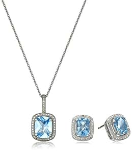 Amazon.com: Sterling Silver Blue Topaz Cushion with Diamond Pendant