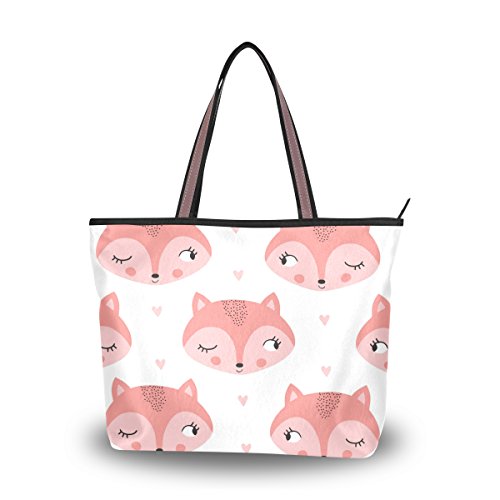 ColourLife Fox Animal Pattern Shoulder Bag Top Handle Polyester Cloth Tote Handbags for Women